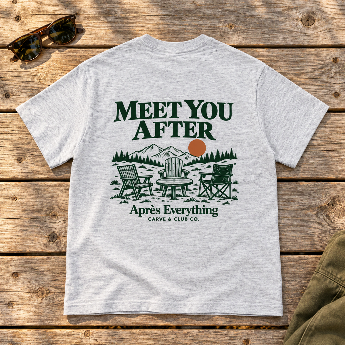 Meet You After Tee — back view flat lay on wood tabletop