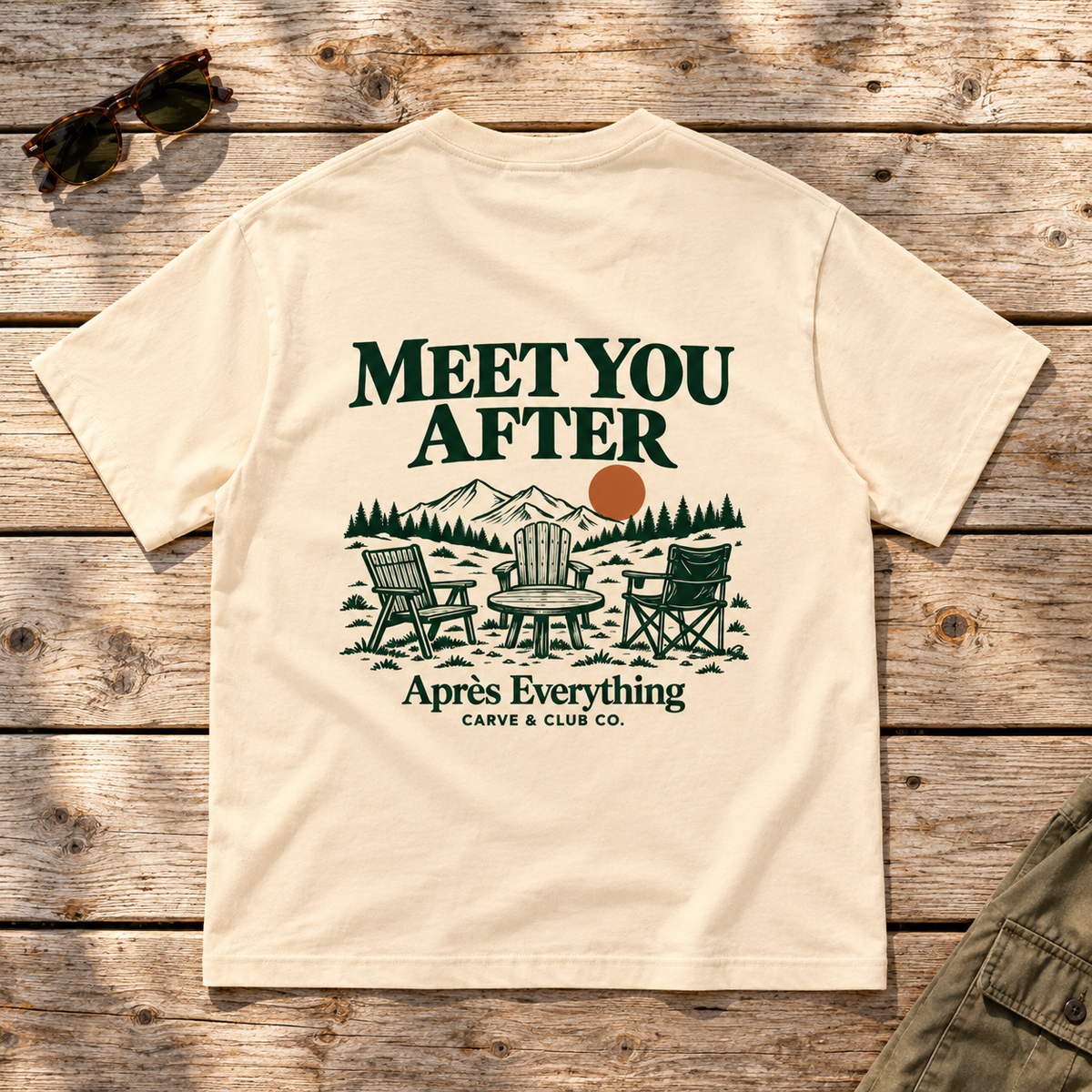 Meet You After Tee — back view flat lay on wood tabletop