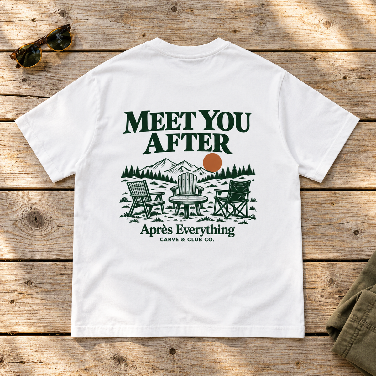 Meet You After Tee — back view flat lay on wood tabletop