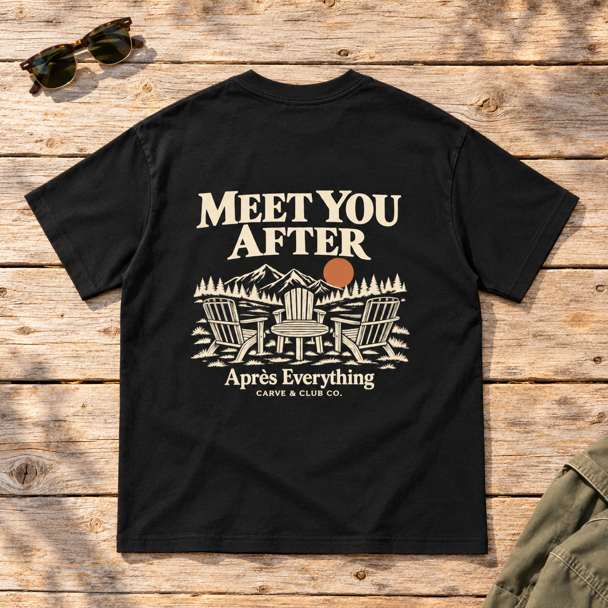 Meet You After Tee — back view flat lay on wood tabletop