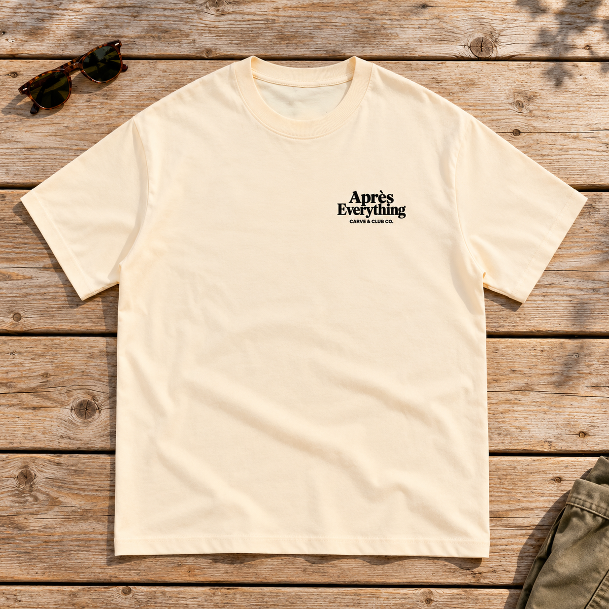 Meet You After Tee — front view flat lay on wood tabletop
