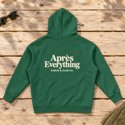 Après Everything Signature Hoodie — back view flat lay on wood tabletop