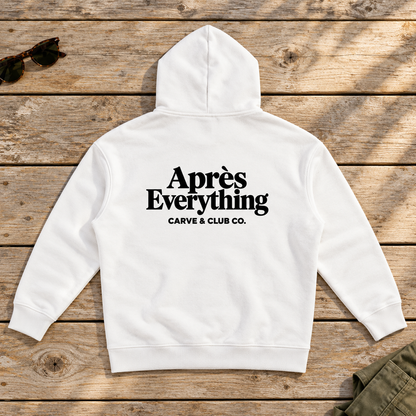 Après Everything Signature Hoodie — back view flat lay on wood tabletop