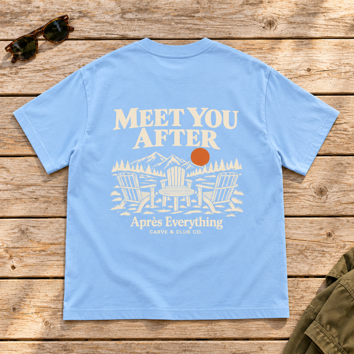 Meet You After Tee — back view flat lay on wood tabletop